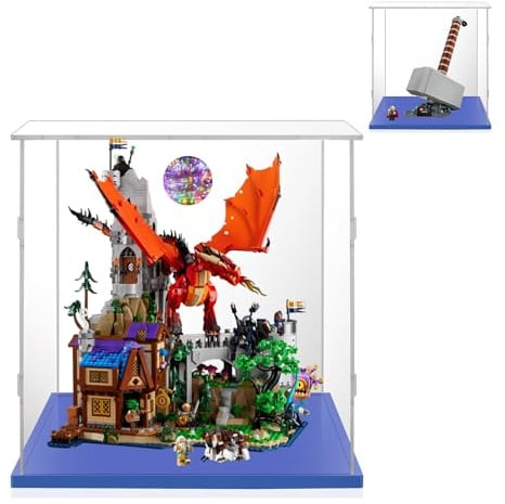 40x35x50 Vitrine für Lego Dungeons & Dragons 21348,Thors Hammer 76209 | Einfach zu installieren,Staubschutz,Acryl,Klar,Blau Basis