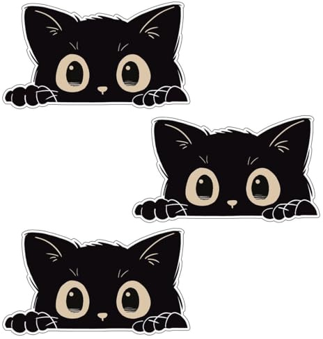 HYFZOD 3 Pezzi Adesivo per Finestra con Gatto Nero, Simpatico Adesivo per Auto con Curioso Motivo di Gatto, Divertente Decorazione a Forma di Gattino, Decorazione per Auto, Laptop