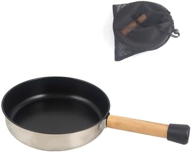 Nonstick Camping Frying Pan with Detachable Wooden Handle & Storage Bag | Portable, Lightweight, Detachable Handle, 304 Stainless Steel, Nonstick, 1.2L, Outdoor Cooking, Compact, Camping Cookware