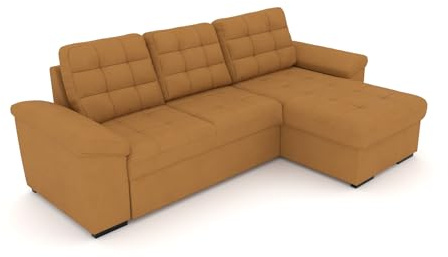 foamnova Ecksofa 4-Sitzer mit Recamiere Rechts, Flachgewebe Gold, Polstersofa, Couch Wohnzimmer, Sitztiefe 51 cm, Sitzhöhe 46 cm, Eckcouch B 232 x T 148 x H 73 cm