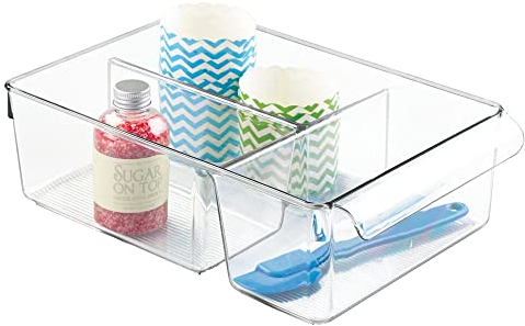 iDesign Linus Aufbewahrungsbox, großer Küchen Organizer aus Kunststoff mit drei Fächern, durchsichtig