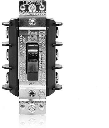 Leviton 30 Amp 600 Volt, Three-Pole, Three Phase AC Motor Starter, Suitable as Motor Disconnect, Toggle, Industrial Grade, Non-Grounding, MS303-DS, Black