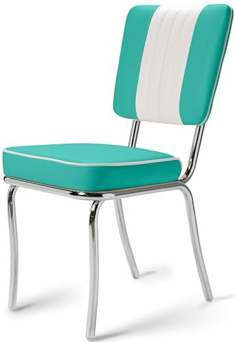Bel Air Esszimmerstühle mit Armlehnen - Freischwinger im Retro-Stil, Stahllegierung, Kunstleder, Schaumstoffpolsterung - Belastbarkeit bis zu 120 kg - Ideal für Büro, Zuhause, Küche -Türkis/White