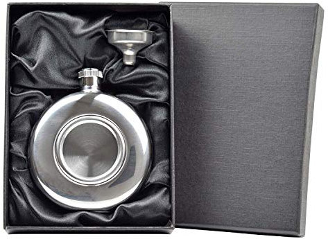 Personalised Engraved 5oz Round Hip Flask with Clear Front in Presentation Box