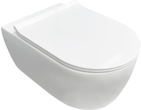 NEG Design Hänge-WC Uno11RL-Slimline (55,5 cm) randlos & spritzfrei verdeckte Montage mit Nano-Versiegelung inkl. abnehmbarem Softclose WC-Sitz (extraflach)