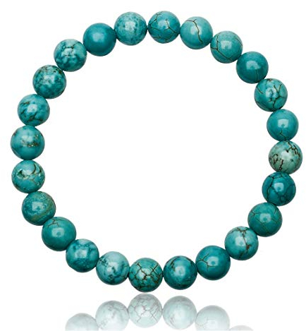 Unique Gems Damen Perlenarmband Türkis Armband Ø 8mm Naturstein Chakra Perlen Kugelarmband elastisch 16cm bis 19cm Heilsteine Juweliers- Qualität