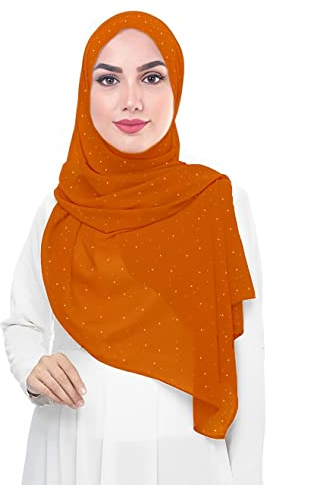 Lina & Lily Damen Hijab Kopftuch Schal mit Glitzer aus Premium Chiffon (Orange)