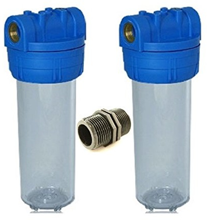 Filtergehäuse DUO 10 Zoll u 3/4 Wasseranschluß/Innengewinde inkl. Gewindemuffe Vorfilter Gehäuse Wasserfilter Umkehr Osmose Trinkwasser Filter Anlage Hauswasserwerk Brunnen Wasser Pumpe