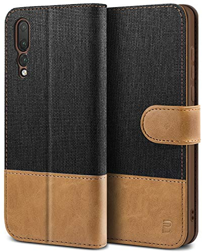 BEZ Cover per Huawei P20 Pro, Custodia Compatibile con Huawei P20 Pro, Protettiva in Tela e PU Pelle Portafoglio Flip Cover con Chiusura Magnetica, Nero