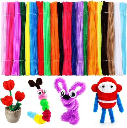 Caydo 1000 Stück Pfeifenreiniger, sortiert in 20 Farben, Chenille-Stiele in Großpackung für Kinderkunst- und Bastelprojekte sowie Dekorationen (6 mm x 12 Zoll)