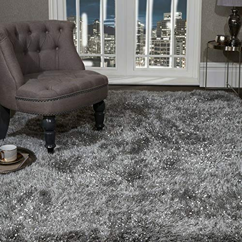 SHAGGY RUG Super Plush Extra Large Rugs Living Room with SHIMMERING SPARKLE GLITTER STRANDS Fluffy 55mm Thick Pile Height Modern Area Rugs - (Dark Grey, 240cm x 340cm (7.9ft x 11.2ft))