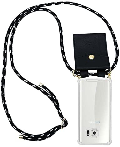Cadorabo Handykette kompatibel mit Samsung Galaxy S6 Schutzhülle TPU Silikon Case Necklace Design Slim Kratzfest Kordel Band mit Etui Rundumschutz Case Hülle für Galaxy S6 in Schwarz
