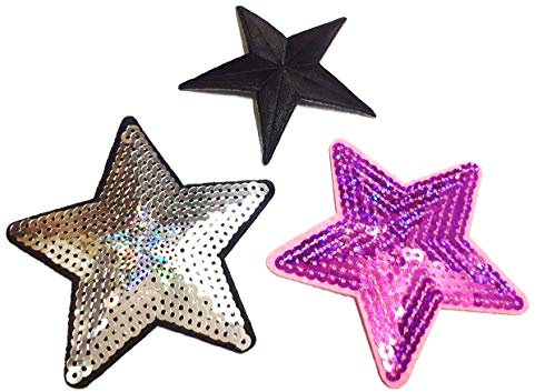 Strass Glitzer Stern Pailletten Sterne Iron on Aufnäher Patches Applikation Sticker-ei Set für Kleider Stoff Kleidung Textilien 3 Stk