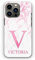 Personalised Initials Phone Case For Apple iPhone 16, 15, 14,13, 12, 11, Pink and White Marble with Pink Initial Name, Marble Print Hard Phone Cover