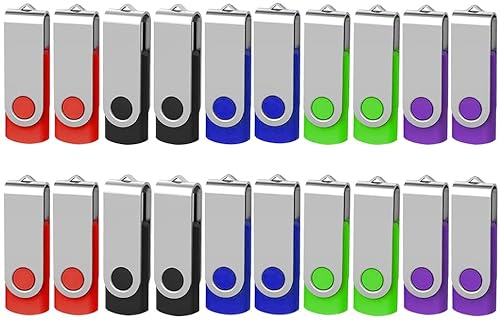 AreTop USB Sticks, 1GB 20 Stück Mehrfarbig Speicherstick USB 2.0 Drives, 360° Drehbar Metall Design mit Lanyards, für Datenspeicher, Dateifreigabe