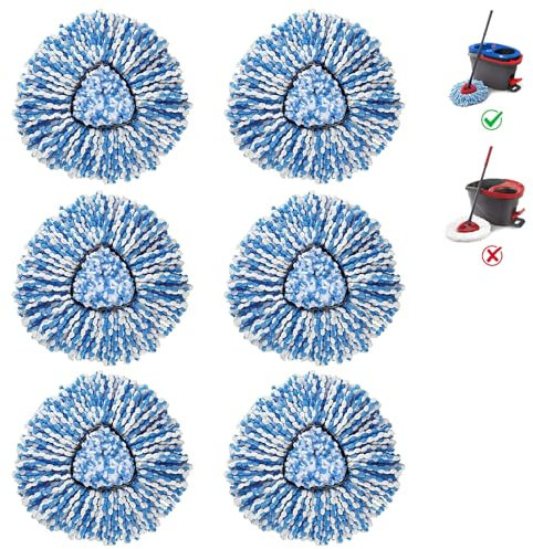 BonusLife 6-Pack Mop Head for O-Ceda RinseClean Spin Mop Refill 2-Tank System Only Easy Cleaning Microfiber Replacement
