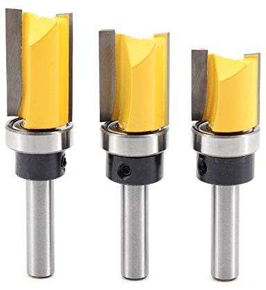 DingGreat 3 Stück 8 mm Schaft Bündigfräser, Professional Zubehör, Holz Fräser Router Bit Oberfräser, Schnittdurchmesser 19.05 mm, mit Kugellager