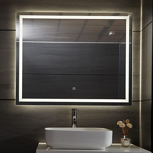Aquamarin® LED Badspiegel - 100 x 80 cm, Beschlagfrei, Dimmbar, EEK A++, Energiesparend, mit Speicherfunktion - Badezimmerspiegel, LED Spiegel, Lichtspiegel, Wandspiegel für Bad