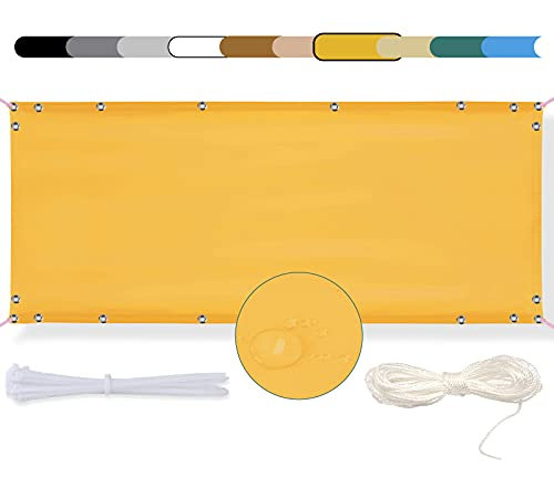 MEEYI Balkon Sichtschutz 75x600cm Balkon seitenmarkise Balkonabdeckung Balkonverkleidung Wind-und UV-Schutz Wetterfest mit Kabelbinder Ösen Seil, für Balkongeländer, Terrasse & Garten Gelb