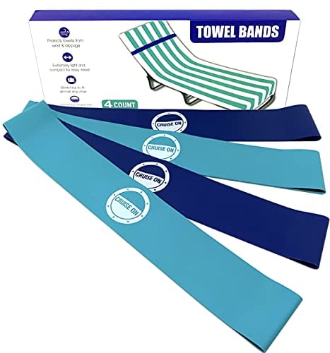 Towel Bands (4 Pack) - The Better Towel Chair Clips Option for Beach, Pool & Cruise Chairs