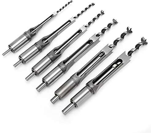 Square Drill Bits Set, 6Pcs Square-hole Drill Woodworking Mortising Chisel Mortise Chisel Drill Bit, Auger Drill Bit for Construction Installation