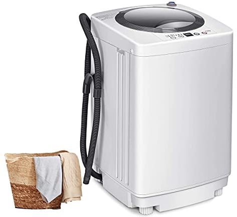RELAX4LIFE Vollautomatische Waschmaschine 3,5 kg, Waschvollautomat mit Pump & Display, Toplader Miniwaschmaschine mit Schleuder & 6 Wasche-Modelle, 240W, für Camping & Wohnmobil, 43 x 43 x 75cm, Weiß