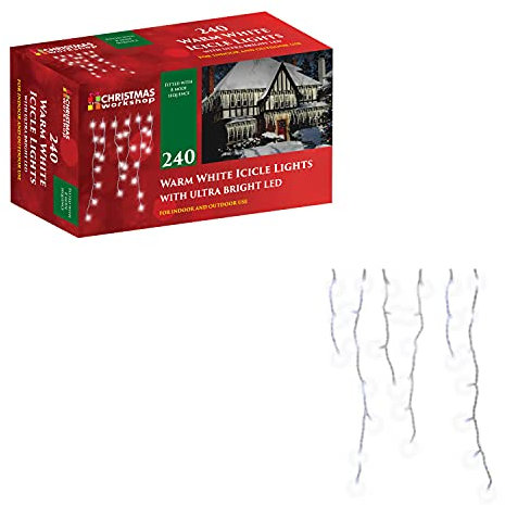 The Christmas Workshop Warm White Icicle LED Christmas Lights/Mains Powered with 8 Functions/Indoor or Outdoor Fairy Lights for Home, Weddings and Gardens (240)