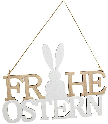Goldschmidt Schriftzug Holz Ostern | Osterdeko Frohe Ostern Schrift | Buchstaben Aufsteller Aufhänger (Frohe Ostern 30cm zum Aufhängen)