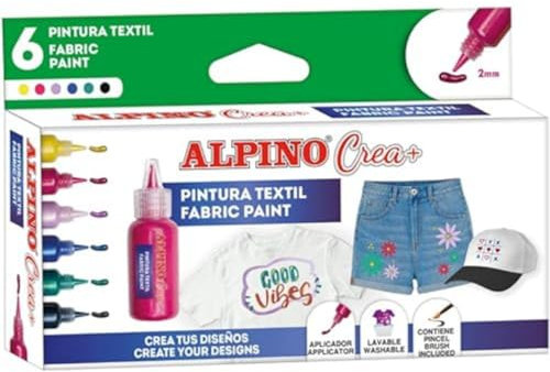Alpino Crea+ 6 pots de peinture textile | Fabric paint