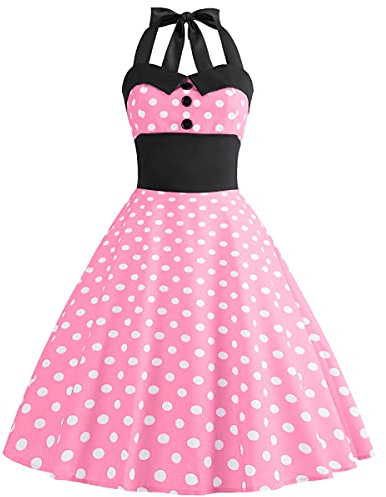 Robe Vintage Années 50 Femme Retro Rockabilly Pin Up Élégante Robes sans Manche Dos Nu Décolleté en Cœur Polka Dot Trapèze Mariage Cocktail Soirée Fête Cérémonie Décontractée au Genou #Rose Rouge M