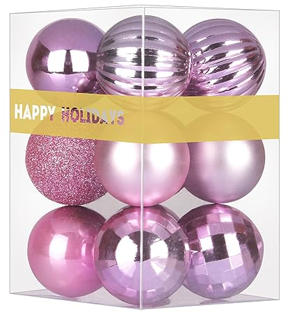 Bubblegun Pink 4,1 cm kleine Weihnachtskugeln Weihnachtsbaumschmuck Ornamente bruchsicher hängende Kugeln für Geburtstag Halloween Urlaub Hochzeit Dekorationen Set von 12 Stück