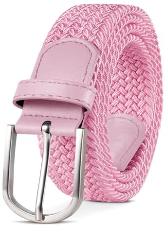 TANGCHAO Stoffgürtel Stretchgürtel Elastik Flechtgürtel Geflochtener und Elastischer Dehnbarer Gürtel für Damen und Herren Breite 3.3cm Rosa 90cm
