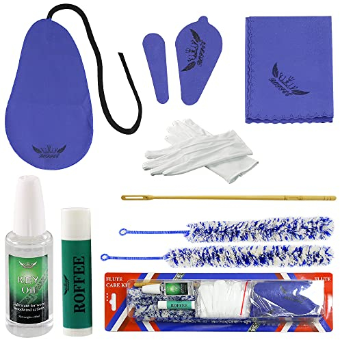 Flute Cleaing Kit,Flute Care & Maintenance Kit,Cork Grease,Swab,Cleaning Cloth,Cleaning Brush,Cleaning Rod