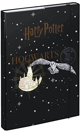 Baagl Heftbox für Schulranzen A4 - Sammelmappe für Kinder mit Gummiband und Innenklappen - Heftmappe, Sammelbox mit Gummizug für Jungen (Harry Potter Hogwarts Wappen)