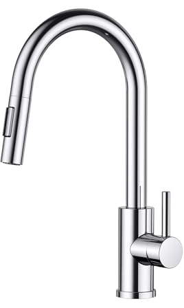 FORIOUS Wasserhahn Küche, Hoher Bogen Küchenarmatur mit Herausziehbarer Brause Ausziehbar Armatur, Mischbatterie Spültischarmatur Küche Küchenarmaturen, 360° Schwenkbar, Polierter Chrom