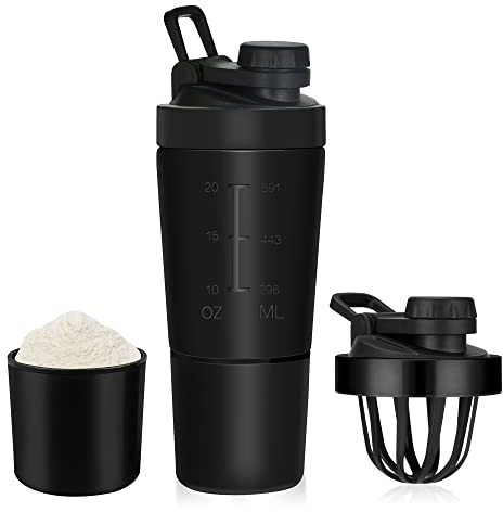 ROCKY&CHAO Protein Shaker Bottle with MixBall and Filter - 700ML Shaker Bottle with 200ML Storage - Leak-proof BPA-free Carry-handle, Ideal Shaker for Protein Shakes for Fitness Men and Women