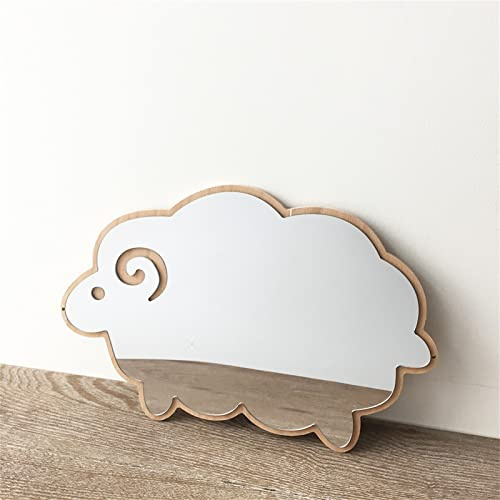 Hava Kolari Wandspiegel Acryl Spiegel Kinderzimmer, Schafe 3D Acryl Spiegel Wandspiegel, Tiere Kinderspiegel mit Holz Wanddeko Kinderzimmer Badezimmer