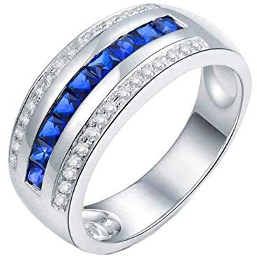 Lieson Gold Ringe Herren 750 18K, Verlobung Ringe Männer Reihen 1ct Quadratisch Saphir mit 0.24ct Diamant Hochzeit Ring Weißgold Gr.69 (22.0)