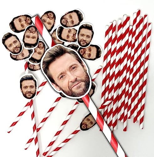 20 Personalised Face Straws - Custom Cut-Out Photos of face of Your Choice, Complete with Straws and fixings for You to Attach - Fun for Hen Party, stag do, Birthday etc (20 Straws) - Red