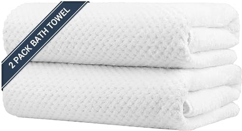 HOMEXCEL Bath Towel Set Pack of 2, Microfiber Ultra Soft Highly Absorbent Bath Towel, Lightweight and Quick Drying Towels for Body, Sport, Yoga, SPA, Fitness, White