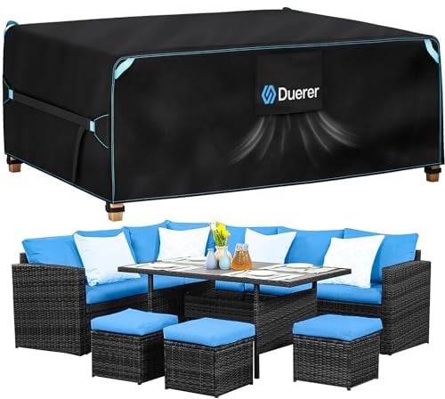 Duerer Housse Salon de Jardin Exterieur Imperméable Protection pour Mobilier 242x182x100cm Rectangulaire, 420D Oxford Tissu Anti-UV Anti-poussière pour Housse Table, Bâche de Meubles