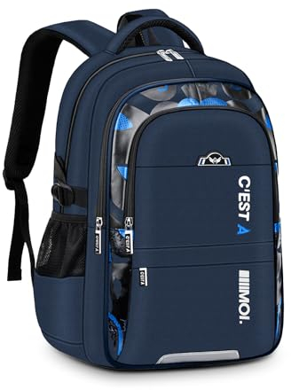 Amythe Schulrucksack Jungen Teenager - Wasserdichter Schulranzen - Leicht & Modisch Ergonomisches Design -Daypack Groß Kinderrucksack Ideal für Schule & Reisen (Blau)