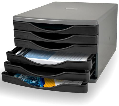 Deflecto Black Desk Drawer Set featuring 6 x 30mm drawers In Classic Black - Desk Organiser Drawers - Small Storage Drawers - Desk Storage Drawers - Desktop A4 Storage Drawers