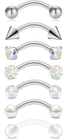 Briana Williams 7-8pcs Curved Barbell Eyebrow Belly Lip Tragus Bar Silver Black Stainless Steel 16G 8mm Piercing Jewelery