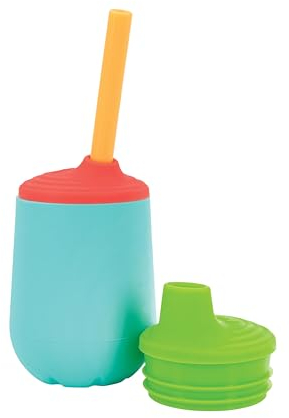 Nuby First Ensemble de tasses d'apprentissage, gobelet en silicone de 118 ml avec bec verseur et paille, 1 pièce, neutre