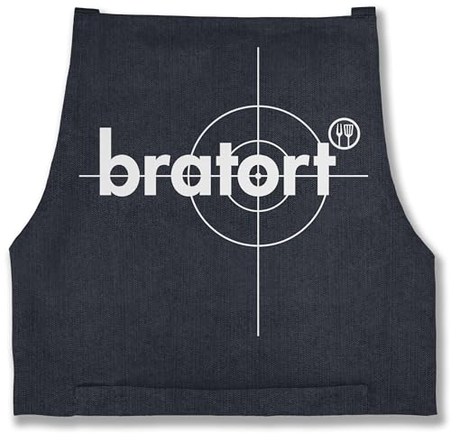 Schürze - Grillschürze - Erwachsene - Bratort Grill Geschenk I Grillmeister I Grill Fans - 85x69 - Jeans Blau - geschenke für koch kochschürze mit spruch wein grillen aufdruck männerschürzen