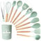 GJIE Juego de utensilios de cocina, juego de 12 utensilios de cocina de silicona con mango de madera, resistentes al calor, antiadherentes, espátula, cuchara, apto para lavavajillas, las mejores