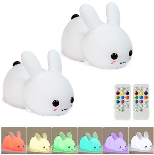 WIWIDANG Bunny Light, Big Face Rabbit Silicone Night Light, USB Rechargeable Silicone Night Lights with Remote Control,Cute Rabbit Decoration lamp (2 pcs)