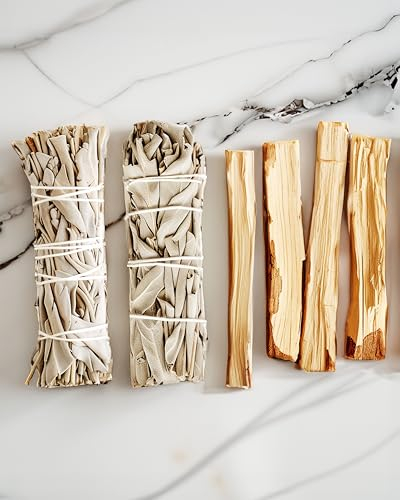 Palo Santo Weißer Salbei Räucherset: 2X Weißer Salbei zum Räuchern, 4X Palo Santo Räucherholz - Perfekt für Reinigungsrituale und Aromatherapie