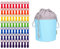 trendfinding Lot de 70 pinces à linge arc-en-ciel multicolores blanches avec plumes en acier inoxydable et poignée souple, 1 sac à pinces à linge en toile bleu clair et gris